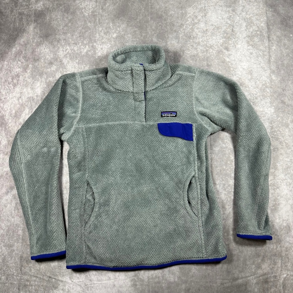 Patagonia Womens Re-Tool Snap-T Fleece Pullover Grey Blue Trim‎ Small Outdoor